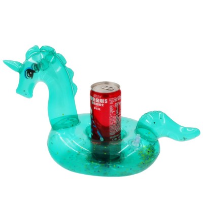 Hotsale green transparent unicorn float inflatable drink cup holder